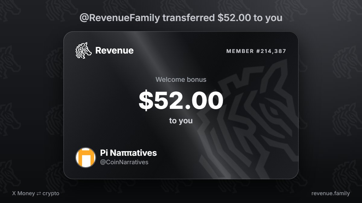 CoinNarratives's tweet photo. @RevenueFamily Got $52.00 from @RevenueFamily today https://t.co/B8hTfUaLao
