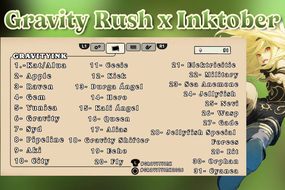 Tanuki_vt's tweet photo. Un idea del tema del #Inktober y #GravityRush que denomine como #GravityInk o #GravityInk2026 el porque son dos, una esta en espaรฑol y la otra en ingles https://t.co/TmzplJmjSR