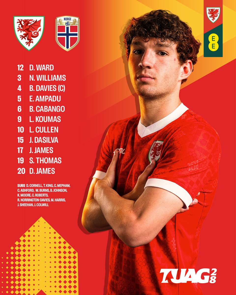 Cymru's tweet photo. CYMRU XI 🏴󠁧󠁢󠁷󠁬󠁳󠁿🇳🇴

Taking on Norway in the capital 👊

💻 https://t.co/bhgEr4QPp8 https://t.co/BhZISibmlj