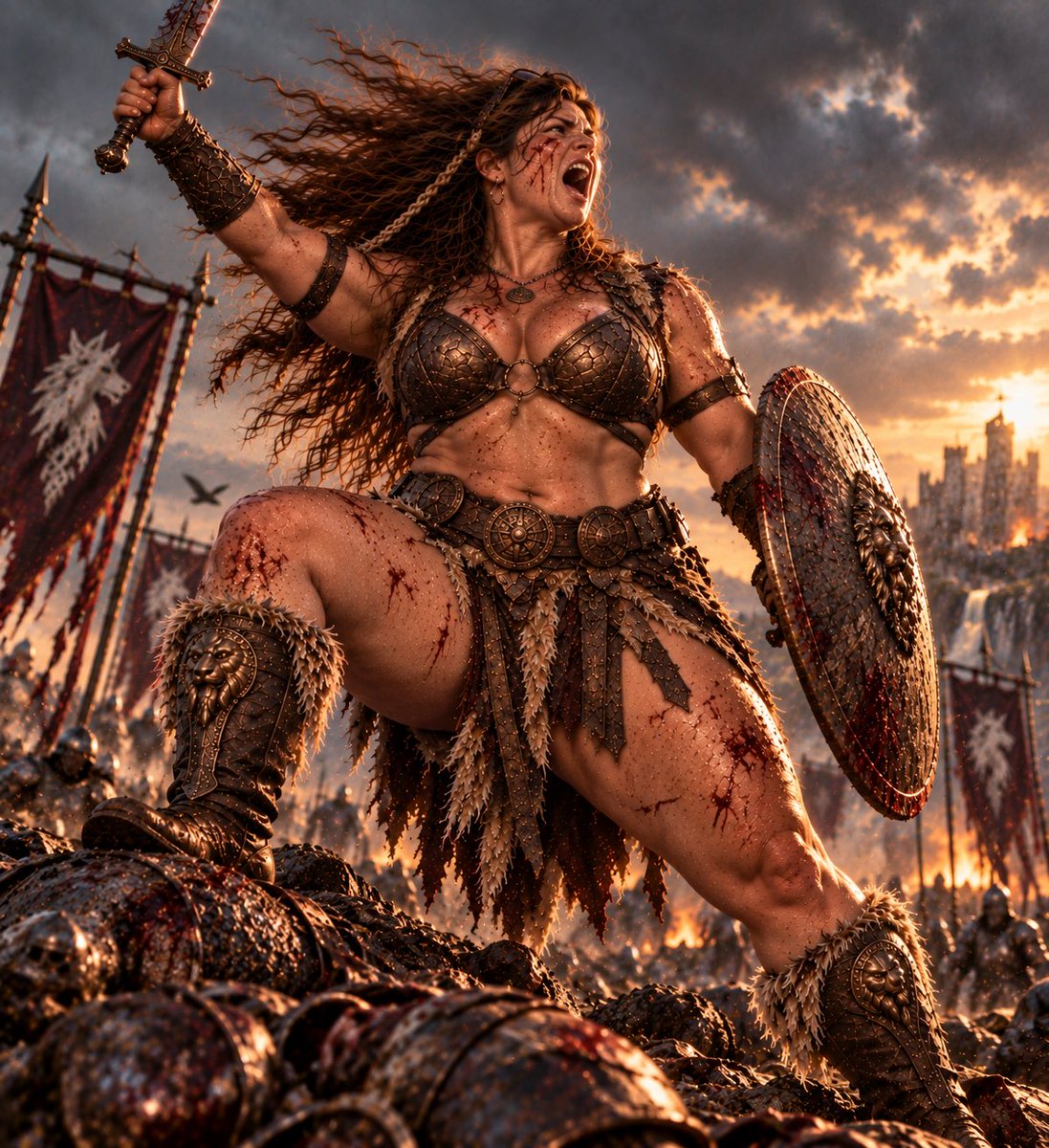 EnderVonF's tweet photo. #aiwoman #aifantasy Dana—battle-scarred, iron-willed, and not waiting for anyone to save her. When the gates fall and the sky fills with smoke, she’s the one holding the line. Steel in her hands, She doesn’t fight for a crown—she fights for the people standing behind her. https://t.co/U7agTvhv1I
