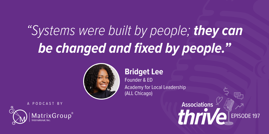 MatrixGroup's tweet photo. How do we turn passionate advocates into effective board members? Bridget Lee, Founder and Executive Director of the Academy for Local Leadership (ALL Chicago) shares why preparing leaders to govern, not manage, is so important. Listen on Associations Thrive. #BoardLeadership https://t.co/YPUNrw5zMm