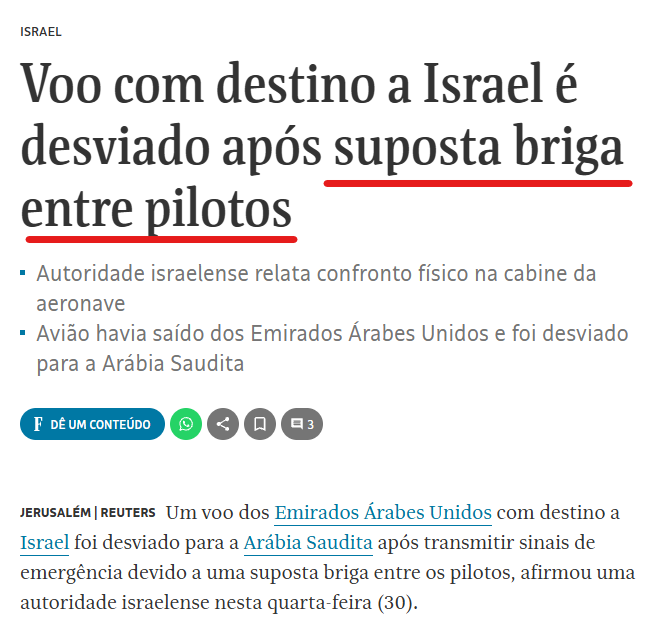 leandroruschel's tweet photo. Você não despreza a militância de redação o suficiente.

E o problema não é só no Brasil.

Ontem, o copiloto de um voo da Flydubai de Dubai para Tel Aviv, com 174 passageiros a bordo, a maioria israelenses, tentou derrubar o avião.

O terrorista, natural de Omã, esfaqueou o comandante dentro da cabine e jogou a aeronave em queda de milhares de pés. O piloto, sangrando, resistiu heroicamente e conseguiu destravar a porta. Passageiros e tripulantes invadiram a cabine e dominaram o sujeito. O avião pousou na Arábia Saudita.

Hoje, Netanyahu confirmou o que já estava óbvio: o copiloto passou por "doutrinação islamista radical".

Pois bem. Para a Reuters, foi uma "suposta briga entre pilotos". Para a BBC, uma "briga física". Para a Sky News, uma "briga entre pilotos". Para a CNN, uma "altercação violenta". Para o New York Times, uma "altercação entre o piloto e o copiloto". E a imprensa brasileira, claro, reproduziu sem pestanejar.

Cobrado, o Times respondeu que, ao contrário de "ativistas e partidários", não publica especulação. Um comandante esfaqueado e um avião despencando com 174 pessoas a bordo viram "especulação". Apenas isso...

Esse é o padrão da militância de redação globalista, especialmente na Europa. Eles ESCONDEM do público, SEMPRE, a autoria dos crimes cometidos por imigrantes, sobretudo muçulmanos.

No Reino Unido, uma auditoria oficial concluiu no ano passado que as autoridades fecharam os olhos, por mais de uma década, para gangues de origem paquistanesa que abusaram de MILHARES de meninas inglesas, por medo de serem chamadas de racistas. E a imprensa foi cúmplice. Em 2004, o Channel 4 engavetou, a pedido da polícia, um documentário que mostrava o aliciamento de meninas em Bradford, com o argumento de que poderia provocar distúrbios raciais. O filme só foi ao ar três meses depois. Enquanto isso, o abuso continuou.

A imprensa hoje não passa de um aparelho da esquerda globalista, um órgão de desinformação em massa a serviço do controle político. E quem paga o preço são justamente as vítimas que ela esconde.