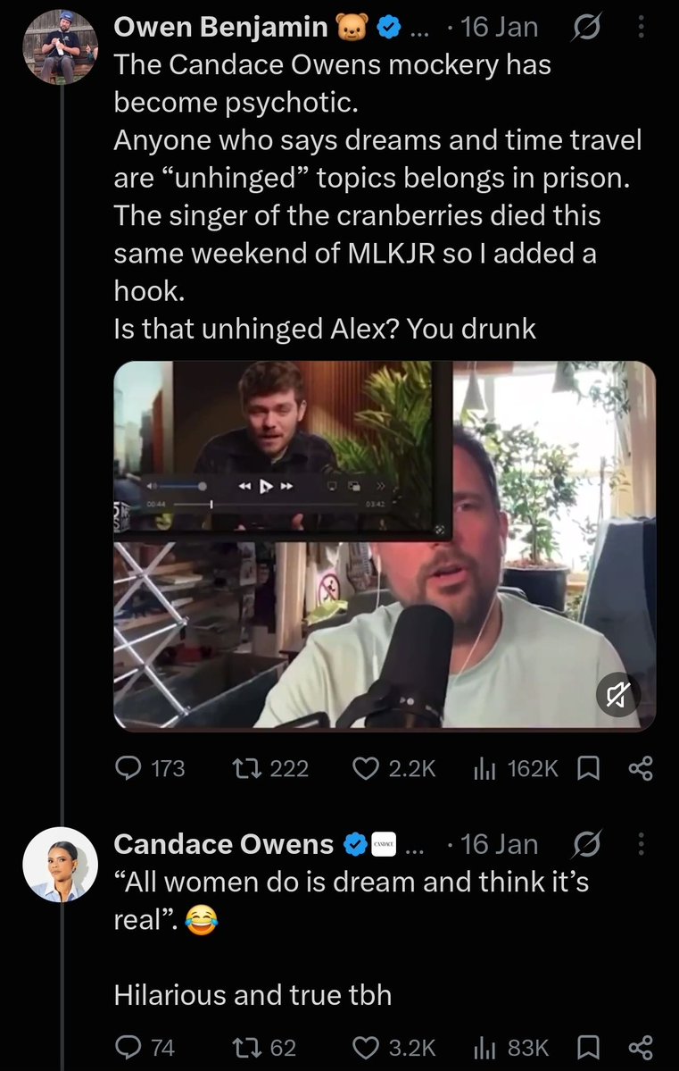 EsoShaggy's tweet photo. Candace Owens has replied to Owen Benjamin the pedophile 13 times.

How can Candace lecture about the "Epstein class" when she boosts a Epstein tier Hollywood freak who says the age of consent being 7-12 at most?

Adults dating 7yos was always illegal in Western civilization. https://t.co/AzwutZgQGx