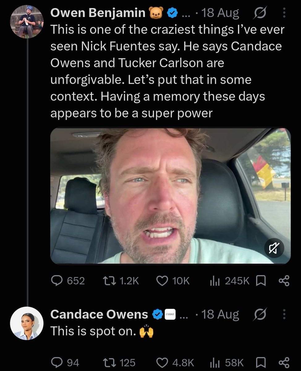 EsoShaggy's tweet photo. Candace Owens has replied to Owen Benjamin the pedophile 13 times.

How can Candace lecture about the "Epstein class" when she boosts a Epstein tier Hollywood freak who says the age of consent being 7-12 at most?

Adults dating 7yos was always illegal in Western civilization. https://t.co/AzwutZgQGx