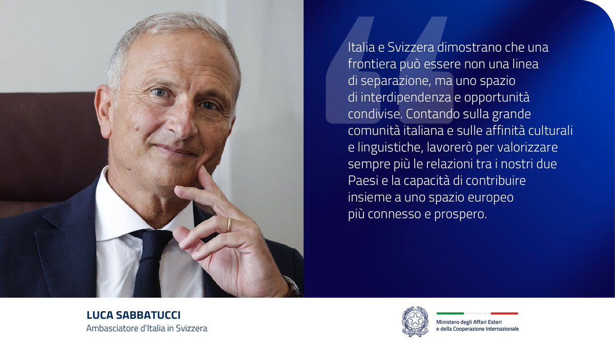 ItalyMFA's tweet photo. Congratulazioni a Luca Sabbatucci, nuovo Ambasciatore d'Italia in Svizzera 🇮🇹 🤝 🇨🇭

@ItalyinCH https://t.co/60jYRCyoBz