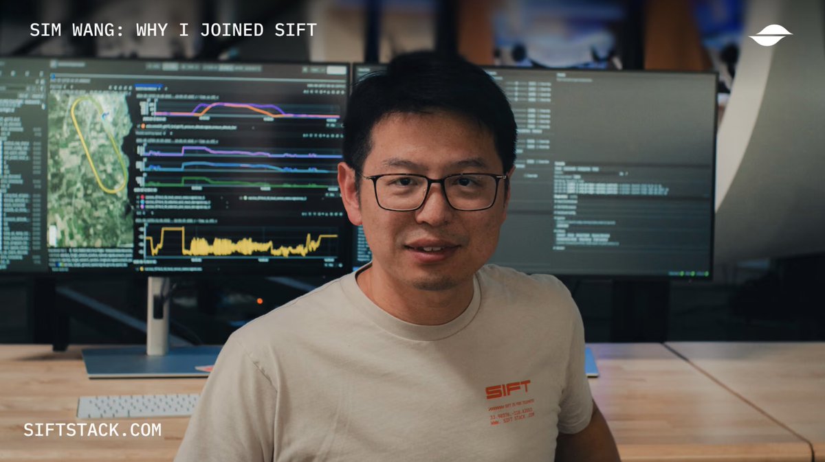 SiftStack's tweet photo. Sim Wang joined Sift to help engineers turn ambitious ideas into hardware that works in the real world.

From developing simulation algorithms to working on autonomous driving, he’s been drawn to complex engineering and understanding how the technology holds up in practice.

That curiosity shapes how he leads deployment at Sift. He approaches the work as a partner to engineering teams, taking the time to understand their systems and what they’re trying to accomplish. For Sim, earning trust means going deep technically and helping teams put their data to work.

In our latest “Why I Joined Sift” story, Sim shares what brought him here and how the work connects back to his original ambition to build rockets.

Read more in the reply.