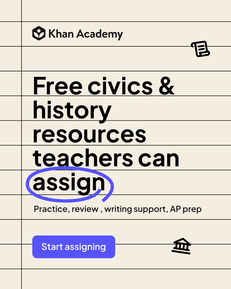 khanacademy's tweet photo. Khan Academy has a history side.

Find free resources for APUSH, AP Gov, U.S. History, and Government and Civics. Assign practice, review, writing support, or AP prep: https://t.co/eqibFuO9DC

Made possible with support from the Andrew Carnegie Foundation. https://t.co/SWqfMtcuVv