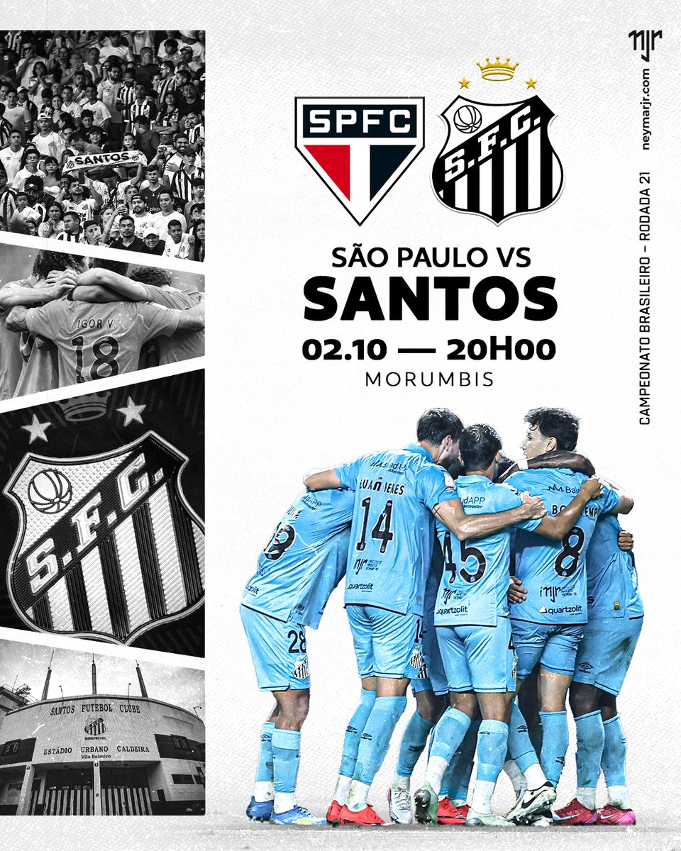 NeymarJrSite's tweet photo. Teremos o clássico SANSÃO no Campeonato Brasileiro!
Nesta 21ª rodada do Brasileirão, o @SantosFC irá ao MorumBIS, em um importante duelo contra o São Paulo!
Vamos torcer por uma vitória! ⚽⚪️⚫️

⚡ São Paulo 🆚 Santos FC
🏆 Campeonato Brasileiro | Rodada 21
⏰ 20h🇧🇷
🏟️ MorumBIS

Time for a SANSÃO on this Campeonato Brasileiro!
The Brasileirão has reached its 21st round, and now Santos FC will face São Paulo at the MorumBIS.
Let’s root for a victory! ⚽⚪️⚫️