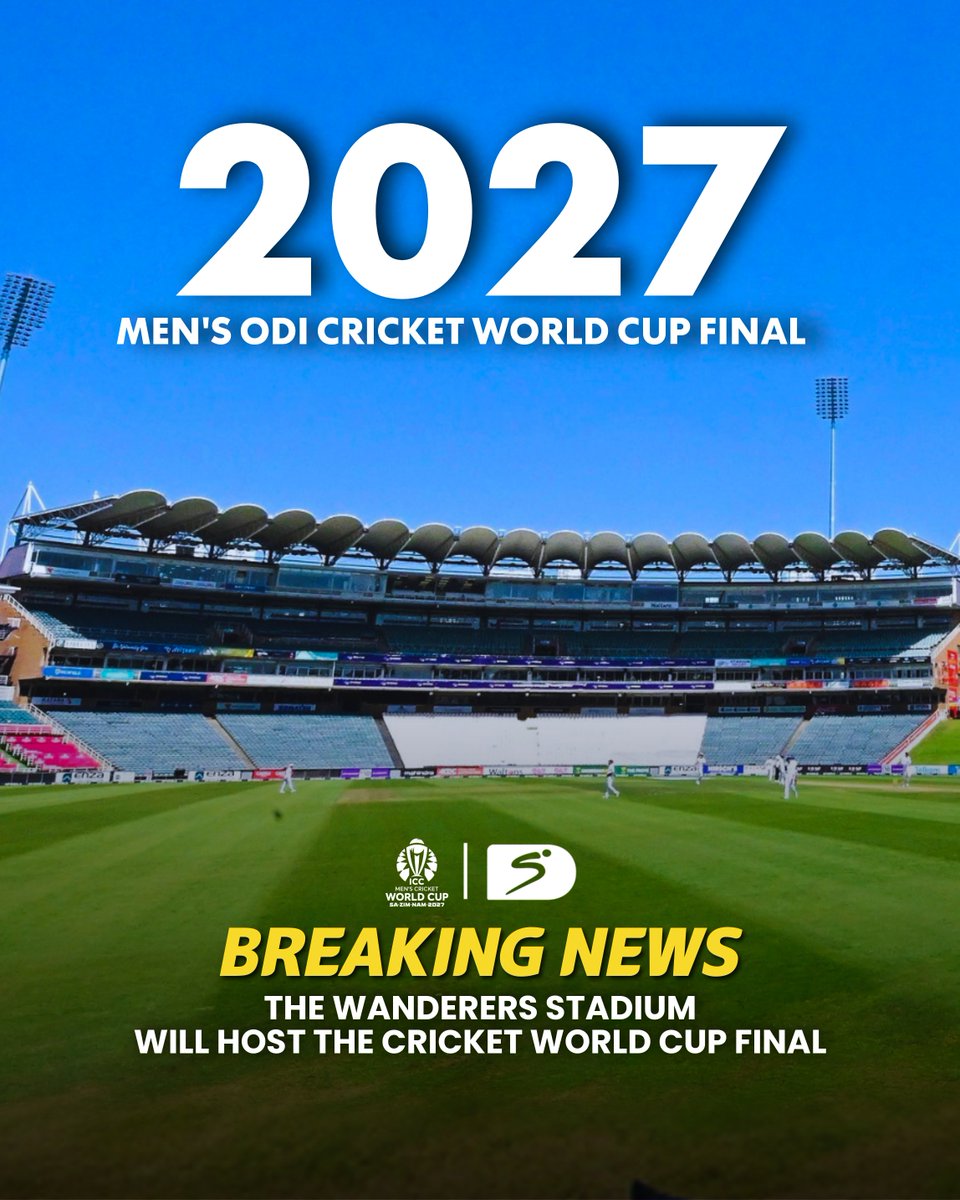 SuperSportTV's tweet photo. The Wanderers will host the #CWC27 final on the 21st of November 2027 🏆🔥

#SSCricket https://t.co/52TRJwsFm7