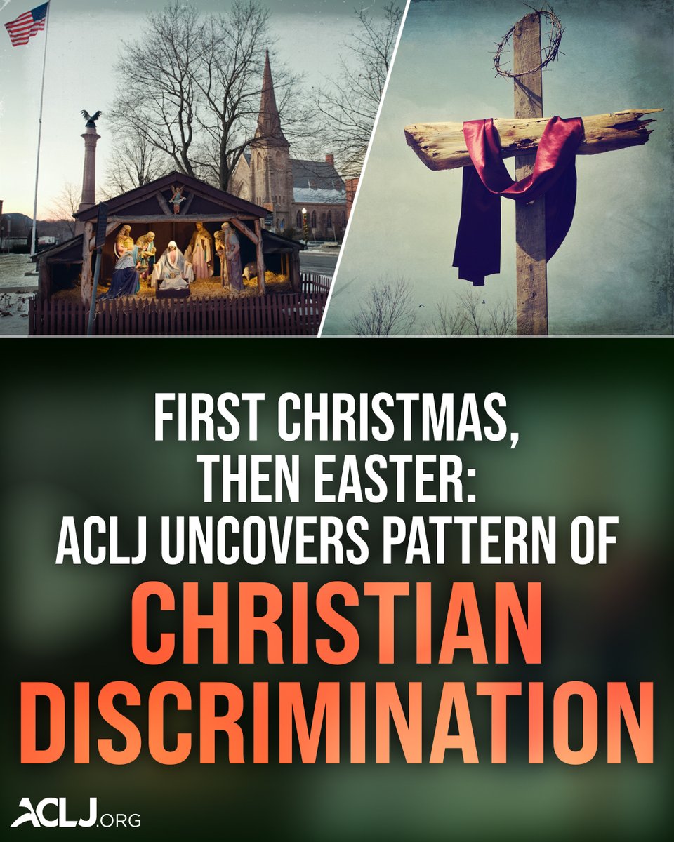 JaySekulow's tweet photo. A New York town banned our client from displaying a Nativity scene. Then it banned a second client’s “He is Risen” banner.

Yet the town permitted a Ramadan banner – and other non-Christian displays. The town is openly discriminating against Christians.

We have expanded our lawsuit against the town. Read more: https://t.co/3RjEZrc6bk