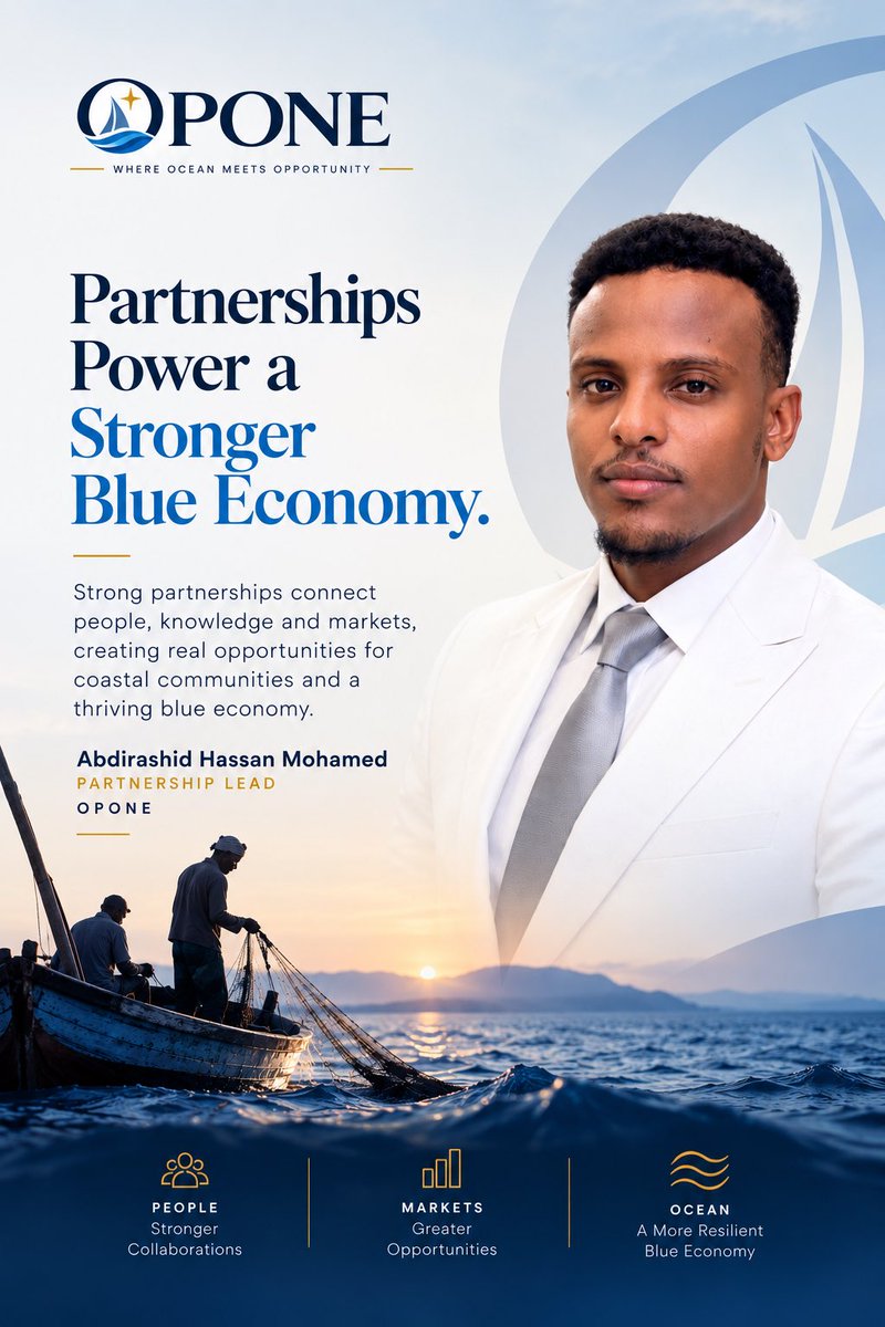 opone_so's tweet photo. 🌊 A strong Blue Economy needs strong partnerships.

At OPONE, we connect people, knowledge and markets to create opportunities for coastal communities and a more resilient ocean economy.

Meet Abdirashid Hassan Mohamed, our Partnership Lead.

#OPONE #BlueEconomy #somalia https://t.co/BKphZwcCD5