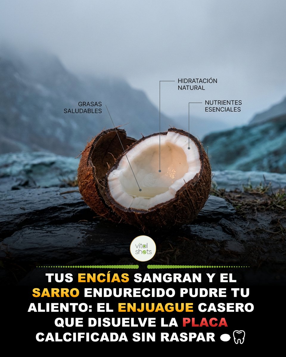 Vitalizate_ya's tweet photo. Pasas la lengua por detrás de tus dientes inferiores y sientes esa costra dura.

Escupes espuma con hilos de sangre en el lavabo cada mañana y finges que no lo viste. Luego sonríes frente al espejo y notas esa franja amarillenta y terrosa pegada al cuello de los incisivos, como un cemento viejo que ningún cepillo de cerdas duras logra desprender. Ya pagaste limpiezas profesionales carísimas. Te sentaste en ese sillón mientras una punta metálica te raspaba el esmalte con un zumbido insoportable, prometiéndote que ahora sí tendrías la boca limpia. Pero a las seis semanas, la costra áspera regresa y el sabor agrio bajo la lengua reaparece justo antes de hablar de cerca con alguien. La industria dental te culpa por no usar suficiente hilo, mientras te cobra una y otra vez por remover mecánicamente lo que tu propia saliva sigue endureciendo. Hay una salida biológica distinta, y vamos a desarmarla hoy.

El sarro no es comida acumulada; es un arrecife de coral bacteriano vivo. Comienza como una película gelatinosa invisible llamada biopelícula, donde colonias de microbios anaeróbicos tejen una red de polisacáridos pegajosa. Si tu saliva tiene un desequilibrio iónico o tu boca se seca de noche, esa biopelícula atrapa los iones de calcio y fosfato presentes en tu saliva, mineralizándolos en menos de setenta y dos horas en cristales duros de hidroxiapatita. Es literalmente piedra viva pegada a tu esmalte. Los enjuagues comerciales con alcohol resecan la mucosa, matan las bacterias protectoras y alteran el pH oral, dejando el terreno perfecto para que las bacterias patógenas produzcan compuestos volátiles de azufre, responsables directos del mal aliento a huevo podrido. Raspar la superficie solo crea microralladuras donde la placa se adhiere con más fuerza. La clave real consiste en quelar los iones minerales y romper la tensión superficial de esa matriz protectora antes de que cristalice.

Vas a preparar una solución desmineralizante segura que disuelve los puentes de calcio sin dañar el esmalte. En medio vaso de agua tibia filtrada, agrega exactamente media cucharadita cafetera de vinagre de manzana crudo sin filtrar o cinco gotas de zumo de limón fresco colado. Toma un trago generoso y muévelo con fuerza entre los dientes durante cuarenta y cinco segundos, empujando el líquido hacia los incisivos inferiores donde se acumula la saliva sublingual. Escupe todo el líquido. Inmediatamente después —y este es el paso innegociable para proteger tus dientes— enjuágate con medio vaso de agua tibia mezclada con media cucharadita de bicarbonato de sodio durante treinta segundos y escúpelo. Esto neutraliza la acidez y eleva el pH para blindar el esmalte. Jamás te cepilles los dientes de inmediato con pasta; el ácido ablanda temporalmente la superficie y el cepillado mecánico desgastaría el esmalte. Espera siempre treinta minutos completos antes de pasar cualquier cerda por tu boca. Haz este protocolo tres noches por semana antes de dormir.

No esperes que la piedra caiga como tiza en la primera sesión. Entre la cuarta y la quinta aplicación notarás que el borde interno de tus dientes se siente liso al tacto con la punta de la lengua, perdiendo esa aspereza terrosa característica. Las encías dejarán de sangrar al lavarte porque liberas la presión que inflamaba el tejido gingival. El error garrafal que destruye este avance: usar vinagre o limón puro sin diluir creyendo que más concentración actuará más rápido, lo que erosiona la hidroxiapatita del esmalte dental. Respeta la proporción y la neutralización alcalina con bicarbonato. Quien controla su microbioma oral no necesita pagar suscripciones perpetuas al torno del dentista.

🌰 El alimento bio-disponible: Una taza de té verde matcha puro sin endulzar a media mañana. Bébela en sorbos pausados reteniendo cada trago unos diez segundos en la boca antes de tragar. Sus galatos de epigalocatequina inhiben la adhesión bacteriana sobre la matriz del esmalte y bloquean la enzima que solidifica la placa.

🌿 El protocolo natural: Una cucharada sopera de aceite de coco virgen prensado en frío para realizar enjuague matutino en ayunas durante diez minutos exactos. Pasa el aceite entre todos los espacios interdentales y escúpelo siempre en una servilleta a la basura. Su concentración de ácido láurico desintegra las membranas lipídicas de las bacterias anaerobias sin agredir las encías.

💊 Refuerzo Vital Shot: Una porción de complejo líquido de vitamina K2 en forma menaquinona-7 combinada con vitamina D3 líquida disuelta en una cucharadita de aceite de oliva durante el desayuno. Tómalo junto con grasas saludables para activar las proteínas osteocalcina y MGP en el torrente sanguíneo. Esto redirige el calcio circulante hacia los huesos y la estructura dental profunda, evitando que se precipite en tu saliva y forme nuevos depósitos de sarro.

📚 White DJ. European journal of oral sciences. "Dental calculus: recent insights into occurrence, formation, prevention, removal and oral health effects of supragingival and subgingival deposits." 1997. PMID: 9395117.