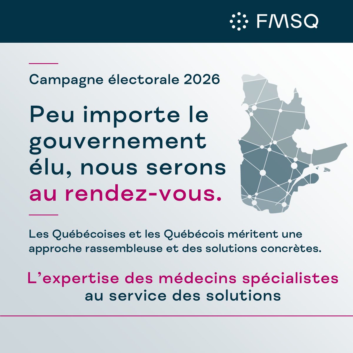 FMSQ's tweet photo. Gouvernance, hôpitaux, relève, soins à domicile : plusieurs enjeux de nos 10 chantiers ont été abordés en campagne.

Peu importe le gouvernement élu, la FMSQ sera au rendez-vous pour collaborer à un réseau plus accessible.

Le 5 octobre, allons voter.

#PolQc https://t.co/GhZku9xass