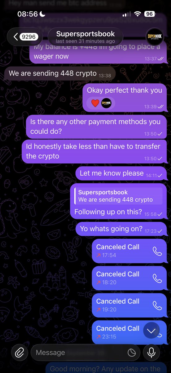 Tom20Ball's tweet photo. Hello everyone, here to warn you that @Supersportsbook is a scam of a bookie. He does not pay his winners but makes losers pay. He ran with my deposit and refused to pay me my profit. Please be aware of this scam of a bookie. Dont fall for it like i did https://t.co/l0mpXImLC6