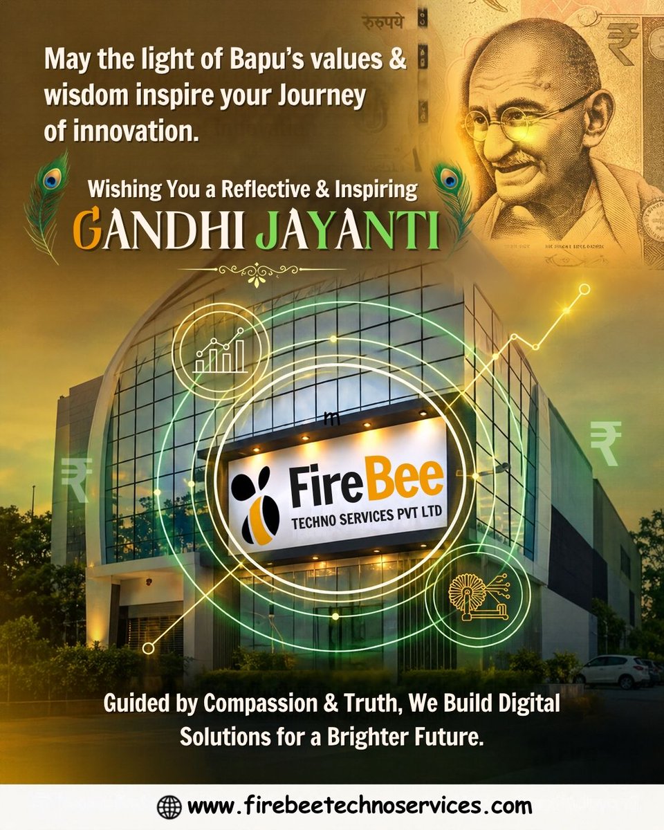 firebeetech's tweet photo. Happy Gandhi Jayanti!
May Gandhi’s values of truth, integrity, discipline, and peaceful leadership inspire us to build a responsible, ethical, and progressive future.
#GandhiJayanti #MahatmaGandhi #Truth #Leadership #Peace #Discipline #EthicalLeadership #ResponsibleLeadership https://t.co/NjqCNQIFJs