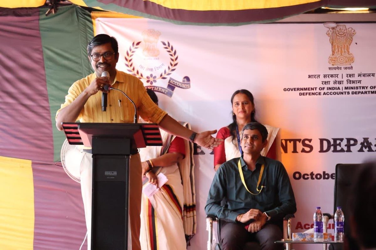 DefencePROTvm's tweet photo. Defence Accounts Department celebrated its 279th department raising day in Pangode, Thiruvananthapuram. 
Dr. M G Rajamanickam, IAS was  the chief guest in the  celebration.

While delivering the keynote address he  called upon the officials to be  humane while delivering services to the Army men who live and fight for the nation in challenging situations.

Shri K Vignesh IDAS delivered the DAD day address and highlighted the role and achievements of the Department.

#MoD #Indianarmy #Airforce
#Navy
#Defenceaccountsdepartment
#PIB