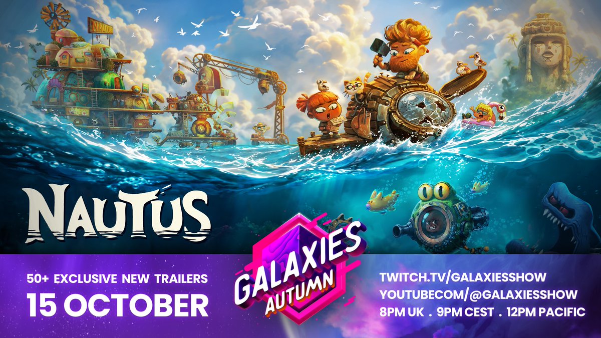 NAUTUSGame's tweet photo. 🍂🌊 NAUTUS is joining the GALAXIES Fall Showcase!

We’ll be showing you more of NAUTUS during the showcase on October 15.

Expect a fresh look at our colorful oceanic adventure, from the cozy island to the dangerous depths below...

📅 October 15 - 9PM CEST

Save the date and get ready to dive in!

#nautus #galaxiesshow #indiegames #coopgames #cozygames