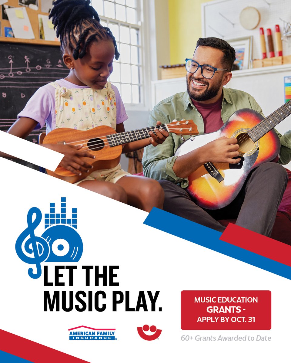 Summerfest's tweet photo. We're excited to announce the 9th annual Let The Music Play Grant Program with @amfam! This program is open to Milwaukee County non-profits and schools that support youth through music education. Since its launch, the program has awarded 60+ grants. Apply: https://t.co/voTPdz3Lgc https://t.co/UwqEMY8qgt