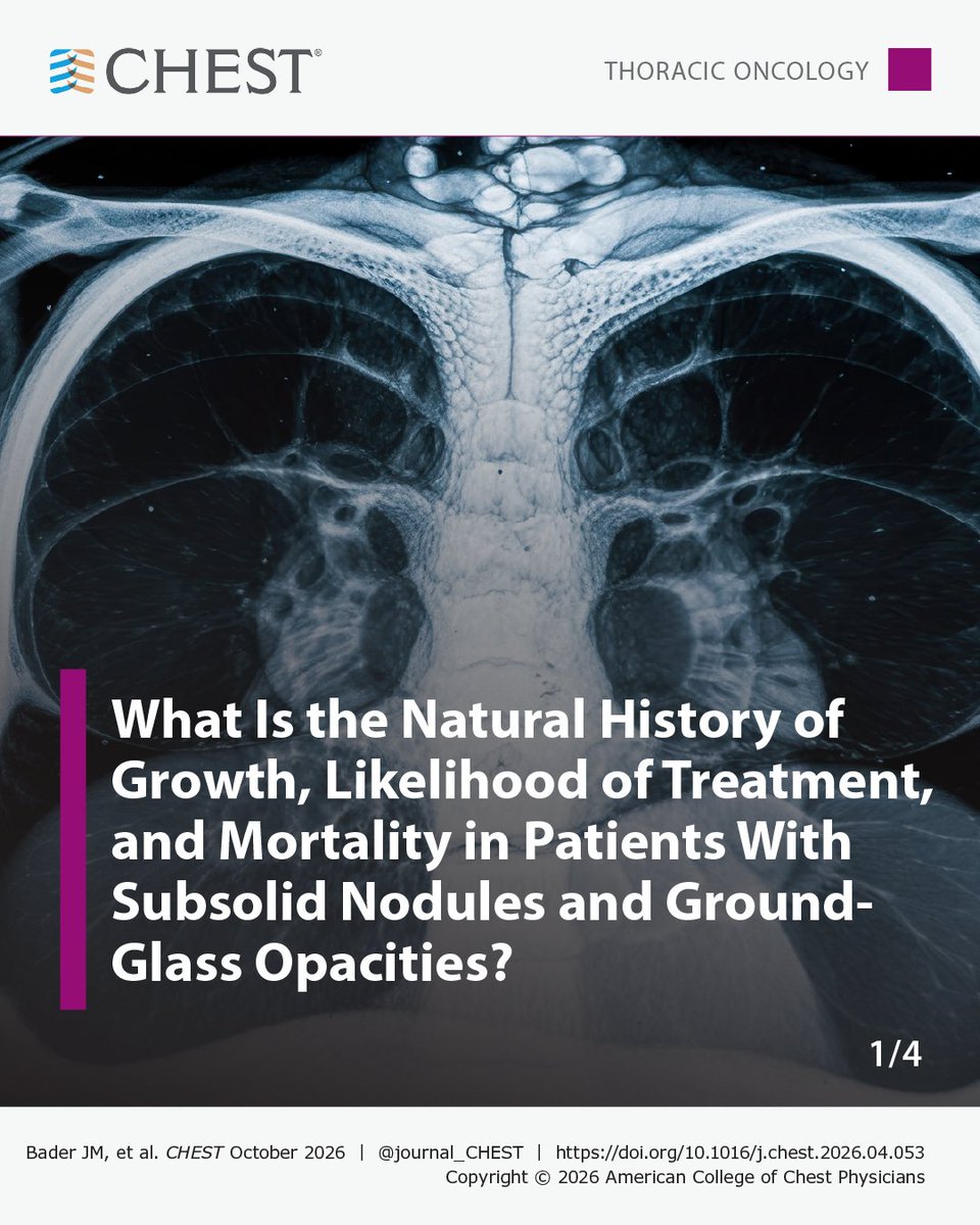 journal_CHEST's tweet photo. INSIDE LOOK 👀 Read from the upcoming issue (October 8): Natural History, Treatment, Survival, and Causes of Mortality in Patients With Subsolid and Ground-Glass Nodules
Read more in the journal CHEST®: https://t.co/AxgSDDAuBA
#MedEd #JournalCHEST #LungCancer https://t.co/CV4lWr7RKt
