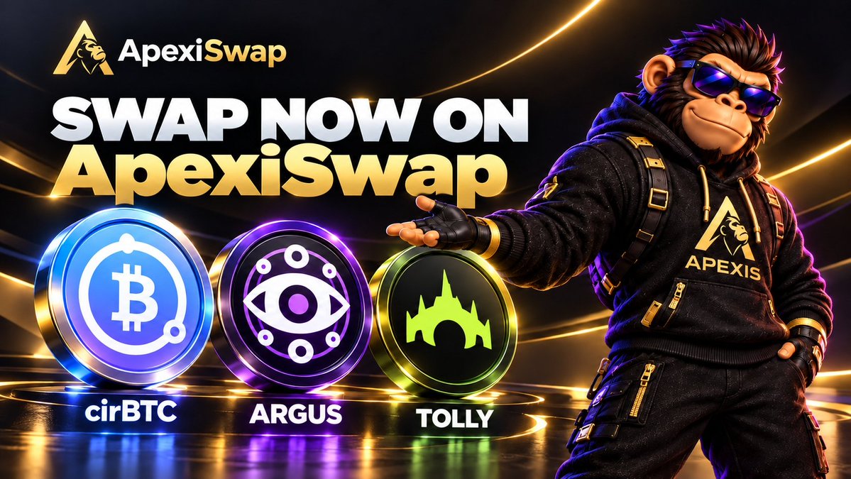 ApexiSwap's tweet photo. You can now swap $cirBTC, $ARGUS and $TOLLY on ApexiSwap.

Choose your token and amount. ApexiSwap compares quotes across supported DEXs and routes your swap to the best available quote.

Live on @arc. https://t.co/vkBLrpYIPM