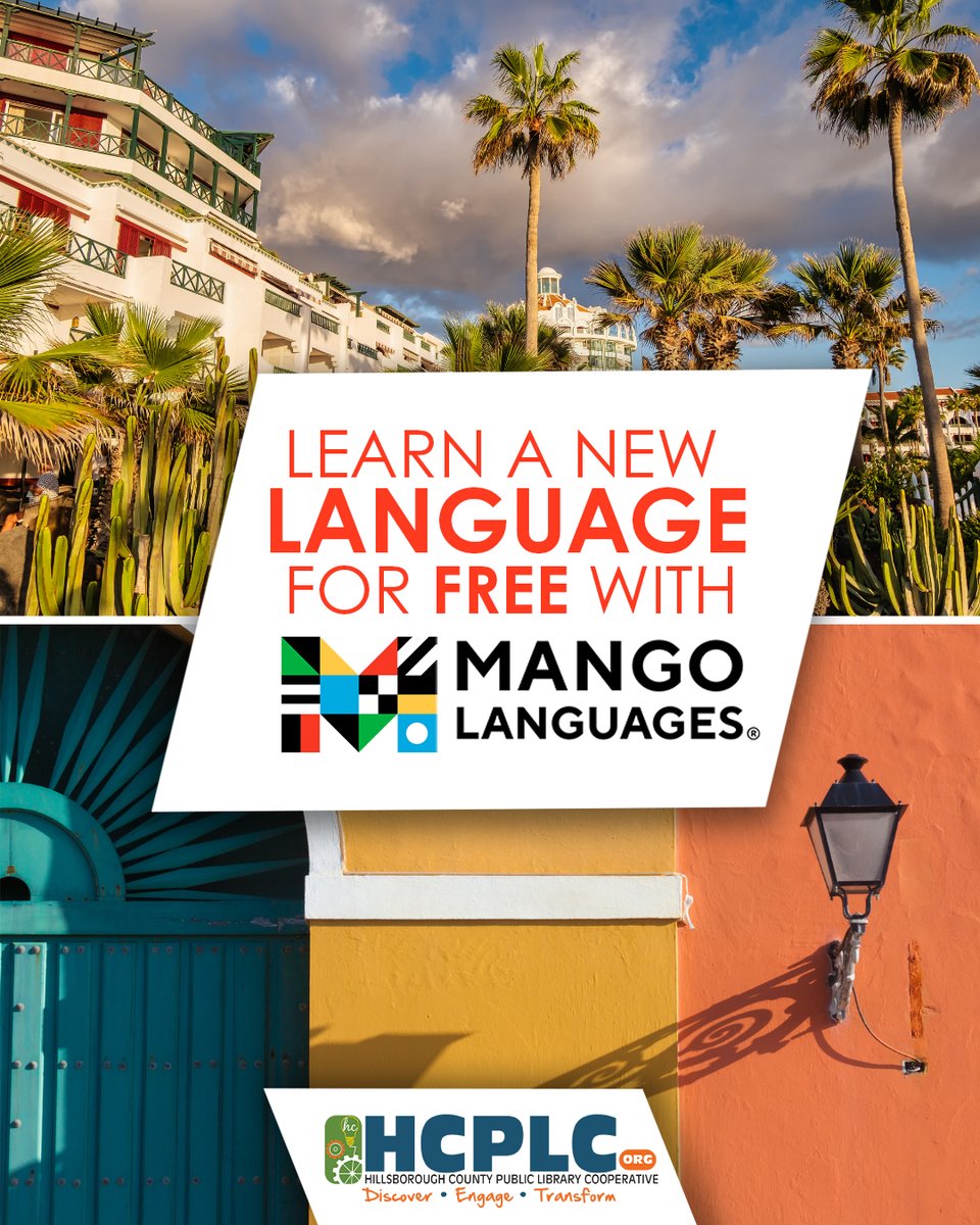 TampaHillsLib's tweet photo. Open up more of the world around you by learning a new language. With your library card, you can access Mango Languages and its many courses in over 70 languages for free.

Get started today at https://t.co/1VOGq4IsIa. https://t.co/3TpyI1EsjC