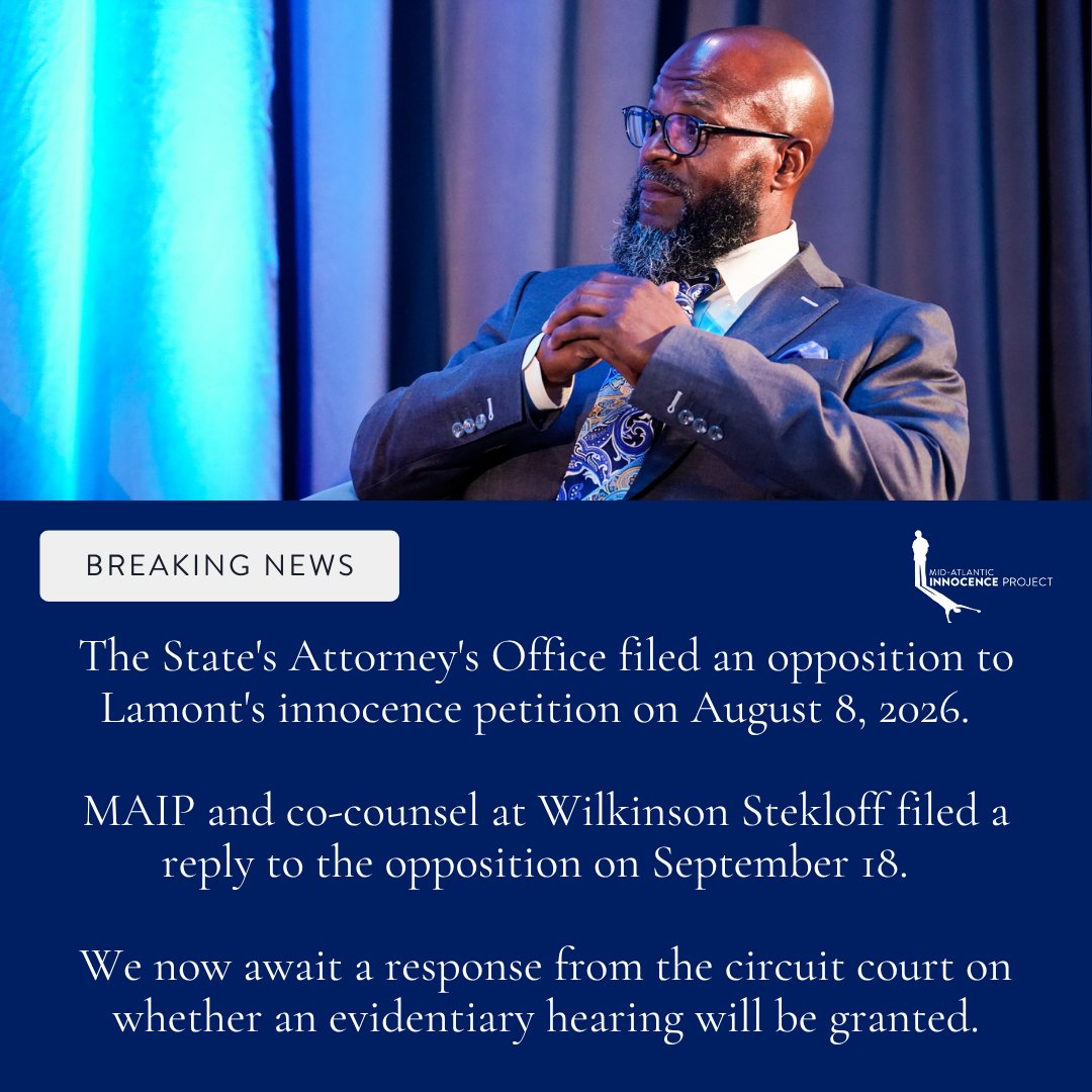 MidAtlanticIP's tweet photo. This month, two cases took crucial steps forward. Lamont McGinnis and Franklin Tolbert were teenagers when they were taken from their families to serve time for crimes they did not commit.

Tomorrow, we celebrate Wrongful Conviction Day but the work continues every day. https://t.co/qAbQ0Yydhv