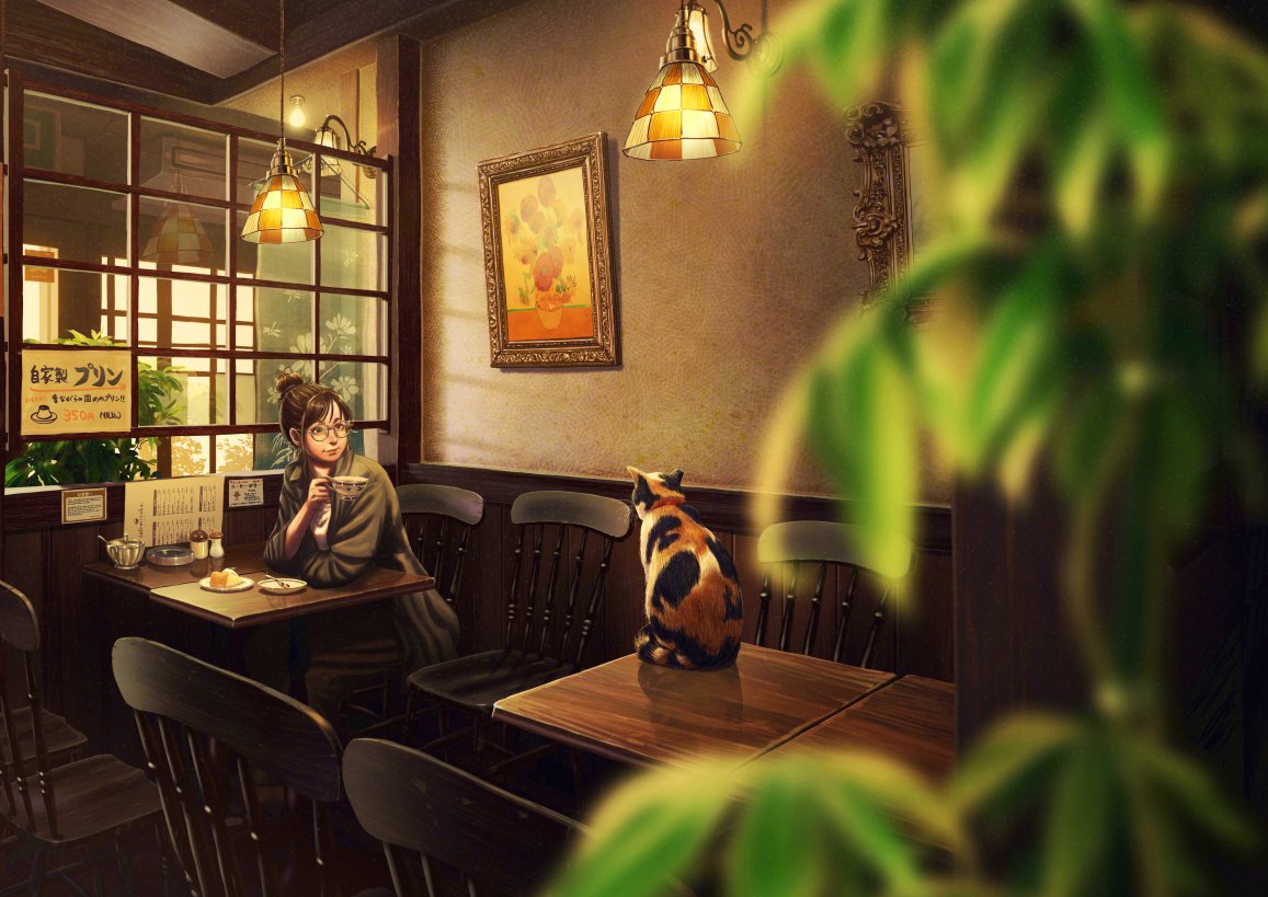 mitaka_illust's tweet photo. 猫のいる喫茶店

#コーヒーの日
#メガネの日 https://t.co/5PFEsFiy4M