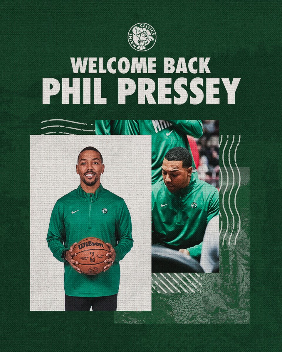 MaineCeltics's tweet photo. ☘️ He's Back.

Phil Pressey returns for a second season as head coach of the Maine Celtics!

STORY: https://t.co/YOrJxBZSCv https://t.co/ePnlz0xX9Z