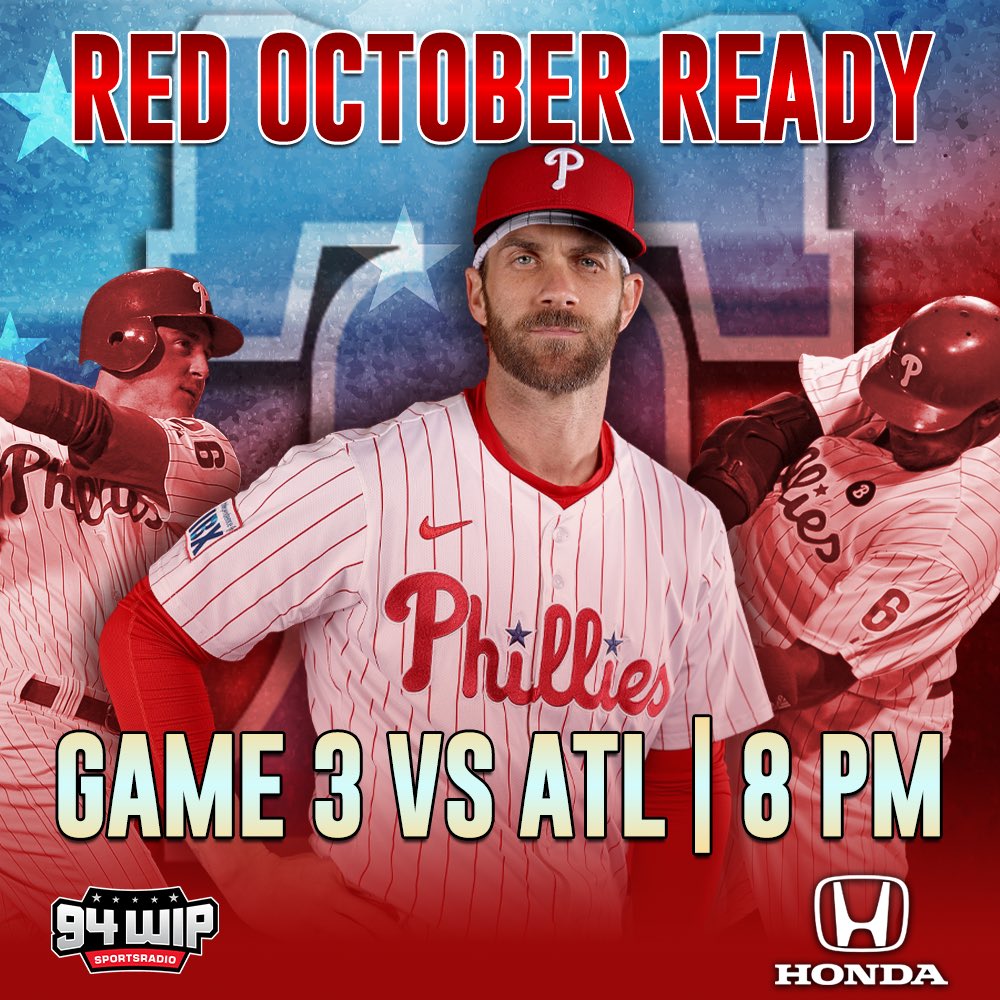 SportsRadioWIP's tweet photo. It’s Officially Red October. 

Game 3. Phillies-Braves. Do or Die. 🔥 https://t.co/IZHOJC7rv3