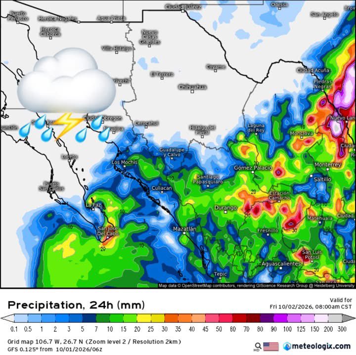 InfoMeteoro's tweet photo. ⚠️PRONÓSTICO JUEVES 1/OCT/2026

🚨#TemporalLluvioso con intensas tormentas en el noreste, occidente, centro, sur, oriente y sureste por humedad del huracán #Rachel y #FrenteFrío1

⛈️LLUVIAS/TORMENTA C/GRANIZO⬇️

🔴EVENTOS MÁS INTENSOS🔴
-Coah, NL, Tamps, Sin, Dgo, Nay, Zac, SLP, Qro, Hgo, EdoMex, CDMX, Mor, Pue, Tlax, Oax, Ver, Chis, Camp, QRoo

🟡EVENTOS AISLADOS FUERTES
-BCS, Jal, Col, Ags, Mich, Gto, Gro, Tab, QRoo

🌡️AMBIENTE DIURNO☀️
🥵36-40ºC noroeste, noreste, sureste
😅30-35ºC norte, oriente, Pacífico
😅20-30ºC occidente, Altiplano (Bajío-Valle de Méx)

⚠️🌬️RÁFAGAS DE VIENTO km/h
35-60 en el norte, noreste, centro y zonas de tormenta, sin descartar mayores
