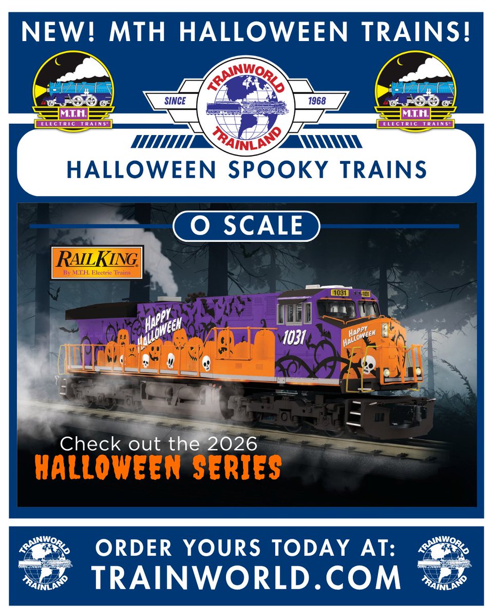 Trainworld's tweet photo. Get your spook on with @MTHTrains! 🎃

Shop today at https://t.co/i7Kp3pvGj1! https://t.co/AOfD0NYdvT

#mthtrains #oscale #ogauge #halloween #instock #newarrival #preorder #trainworld #trainland #modeltrains #trains https://t.co/k3tk5QvS1v