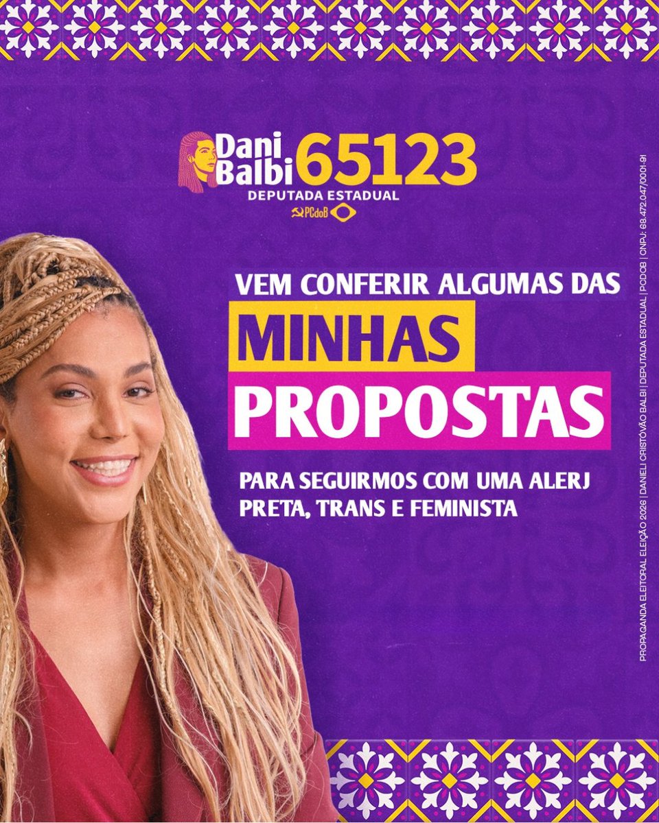 danielibalbi's tweet photo. 🗣 Você conhece as nossas principais propostas para o futuro do Rio de Janeiro? 👀

Fico muito orgulhosa de apresentar os compromissos da nossa mandata para continuarmos lutando por um estado mais justo e digno para todas as pessoas.

Como não cabe tudo em um único post, apresento aqui algumas das nossas prioridades:

TRABALHO
📌 SALÁRIO-MÍNIMO ESTADUAL: Reajuste imediato do piso regional. 
📌 ESCALA 6X1: Luta pelo fim da escala de trabalho 6x1 no estado do Rio de Janeiro. 
📌 TRABALHO DECENTE: Aprovação do Estatuto do Trabalho Decente e da jornada semanal de trabalho de 32 horas.
 📌 ENTREGADORES DE APP: Atualização da política de prevenção à violência física, psicológica e moral contra entregadores e entregadoras de aplicativo em serviço. 
📌 APOIO AO DESEMPREGADO: Criação do bilhete único especial do trabalhador desempregado.

EDUCAÇÃO, CIÊNCIA E TECNOLOGIA
📌 EDUCAÇÃO: Luta pelo piso salarial no plano de carreira dos profissionais de educação. 
📌 PESQUISA É TRABALHO: Garantia de 13º salário e férias remuneradas de 30 dias para bolsistas de iniciação científica, mestrado, doutorado e pós-doutorado da Faperj. 
📌 FAPERJ: Distribuição do orçamento em duodécimos para a Faperj e reajuste anual das bolsas de pesquisa. 📌 INFRAESTRUTURA ESCOLAR: Atualização da lei para garantir a instalação de ar-condicionado em todas as escolas públicas do estado. 
📌 CURRÍCULO CRÍTICO: Inclusão obrigatória de Filosofia e Sociologia nas escolas. 
📌 UNIVERSIDADE SEGURA: Instituição da Política de Enfrentamento ao Assédio Sexual nas instituições de ensino superior do estado.

DIREITOS HUMANOS E DIVERSIDADE 
📌 POLÍTICAS LGBTQIAPN+: Criação de cotas para pessoas trans nas universidades estaduais e nas escolas técnicas. 
📌 IGUALDADE RACIAL: Reserva de cotas para negros e indígenas no Poder Executivo.
 📌 CONTRA O FEMINICÍDIO: Instituição da Política estadual de combate à misoginia: ações educativas, apoio às vítimas de violência de gênero e multas para atos discriminatórios.
📌 SEGURANÇA PÚBLICA: Mais inteligência e prevenção, com investimentos na formação dos profissionais e em letramento de gênero e raça.

MEIO AMBIENTE E DESENVOLVIMENTO URBANO
📌 MEIO AMBIENTE: Combate direto ao racismo ambiental e incentivo à geração de empregos verdes. Defesa da Carta de Princípios Ecológicos do estado do Rio de Janeiro. 
📌 TARIFA ZERO: Gratuidade em todos os modais de transportes públicos do estado. 
📌 SANEAMENTO BÁSICO: Atuação em defesa da CEDAE pública e pela universalização do saneamento básico. 
📌 REINDUSTRIALIZAÇÃO: Fomento a uma reindustrialização verde do Rio de Janeiro focada em gerar empregos formais.

CULTURA E MEMÓRIA
📌 MUSEU DA MEMÓRIA: Criação do Museu Estadual da Memória e da Verdade no edifício onde funcionou o antigo DOPS, no Centro do Rio. 
📌 EDUCAÇÃO ANTIFASCISTA: Implementação do Programa Memória e Verdade nas escolas estaduais. 
📌 PRESERVAÇÃO HISTÓRICA: Tombamento e desapropriação da "Casa da Morte" em Petrópolis, para preservação do seu valor histórico e em respeito às vítimas da ditadura. 
📌 AUDIOVISUAL: Aprovação do Estatuto do Audiovisual do Estado de Rio de Janeiro, garantindo fomento público e obrigatório para quem faz cinema em território fluminense.
📌 COTA DE TELA ESTADUAL: Obrigação imediata de exibição de produções nacionais e independentes nas salas de cinema do Rio de Janeiro.
📌 LITERATURA PARA TODOS: Criação do Programa de biblioteca multimídia itinerante do Rio de Janeiro.