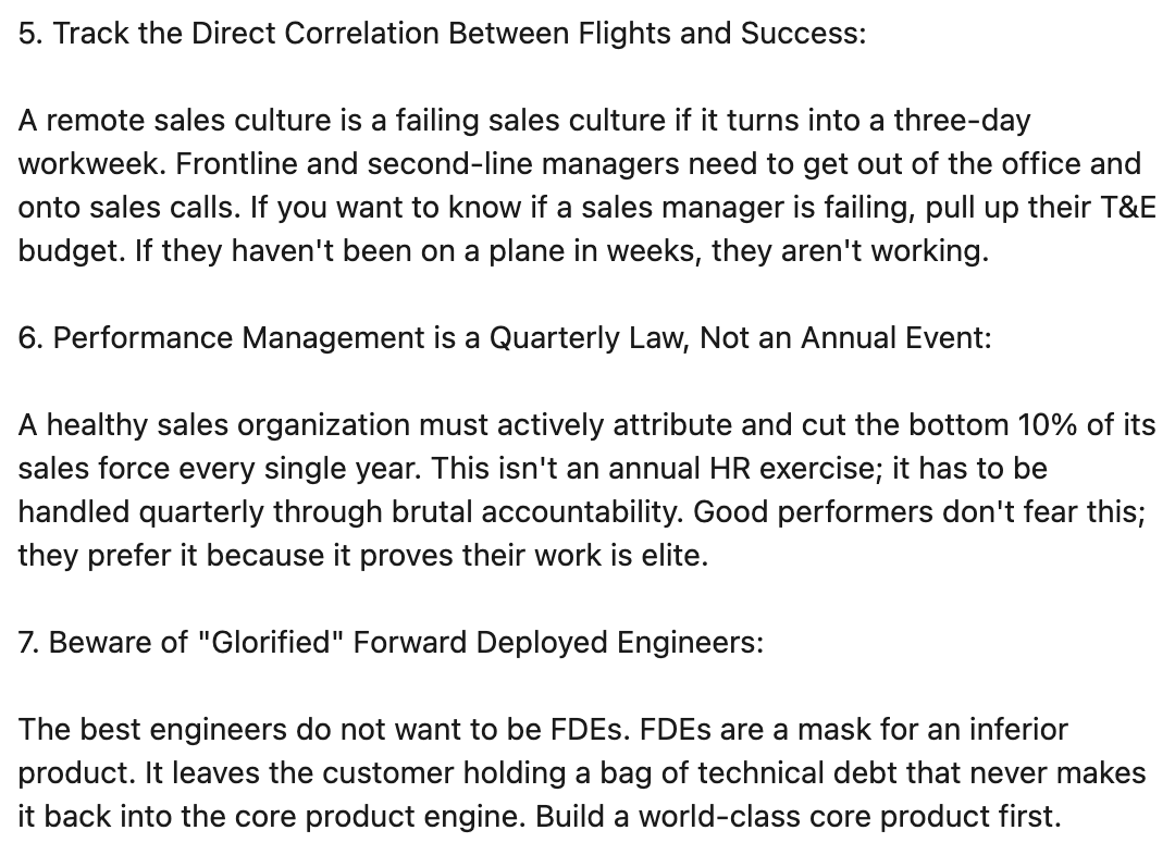 thedealdirector's tweet photo. OpenAI, SpaceXAI and Cognition all claim to be building "the best GTM team in the world," yet the same sourcing company is doing the hiring for all three.

Why do the new sales leaders at these AI natives all come from the same background: Snowflake, Grafana, MongoDB, Zscaler, Rubrik, Datadog? Why do they only seem to hire reps referred from one of these companies?

It's called the playbook mafia, and it's part of the underbelly of tech sales today. The high-level story is simple. PTC was one of the moderately successful enterprise tech companies of the 1990s, and one of its sales leaders, John McMahon, popularized a qualification framework called MEDDPICC.

The team that worked directly for John went on to different parts of the industry, notably companies like MongoDB and Snowflake. They created sales cultures built on high pressure to generate new pipeline and a big focus on following a single process in their daily work. Those who played along were paid handsomely, and those who didn't were kicked out quickly.

Are these bad things? Not in isolation. We want mission-driven individuals in tech sales, and we want them to hold themselves accountable to a high standard.

The catch with playbook companies is that nobody has rethought what the "playbook" looks like since its heyday at the peak of the ZIRP era. The profile for success is changing, and a heavy focus on personal drive and quality of execution is now table stakes.

When they say "we will build the most successful GTM team in the world," the obvious question is: have you done it before?

Microsoft Azure has built exceptional account teams, closing billions of dollars with single customers, and has $124B ARR.

Anthropic reached $64B ARR while asking every employee to swear on the Claude Constitution.

Databricks reached a $7B run-rate, outplaying Snowflake, which had a massive early lead.

Yet for some reason, none of the best-performing sales reps at these companies are a "fit" for a playbook company. In fact, if you listen to a recent interview with Chris Degnan, their profile is undesirable. Sales reps who are industry experts, have technical insight and thrive at building successful long-term sales cycles (consumption contracts) are frowned upon.

The goal is to only hire people who show "grit" and want to work for YOU. And if they do well, we will push the company to PAY AS HIGH AS POSSIBLE to retain them. There is no interest in what the best strategy is for the company or its customers. It's about MY team and MY people.

So what we're seeing now is the same group of leaders, and the sales reps loyal to them, moving into AI-native companies. If you want a shot at working for those companies, you need to go back to the "training factories" like Snowflake or MongoDB first.

In the ugly situation with Factory and Cognition, the tribal lines became obvious. The shocking part wasn't just the breach of trust of advising one company and then becoming CRO of its competitor. It was that the most important thing to mention in the announcement was "I'm bringing my friend and business partner to hire all the reps at the new company."

What played out is no surprise to those who have seen firsthand how the playbook mafia behaves when things go sideways. Take a look at Lacework, and how Andy Byron (the CEO who famously got caught at a Coldplay concert cheating with his HR leader) got pushed into a leadership role at Astronomer.

Something similar is playing out at OpenAI, where the current crop of sales leaders has been cleared out, even though the company had a great last quarter and pushed past Anthropic's ARR.

If you're a sales rep at a playbook company, it's important to remember that you're just a product, to be upsold to the next employer as long as you keep your mouth shut and nod along.