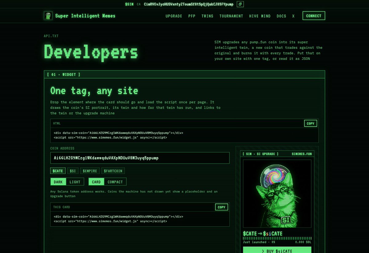 superintelmemes's tweet photo. SIM is now open for every project

One tag on your site shows your coin's super intelligent card, its twin and its place in the race

Public API and a README badge included
https://t.co/atL54kFTuW https://t.co/p7cie9uw2M