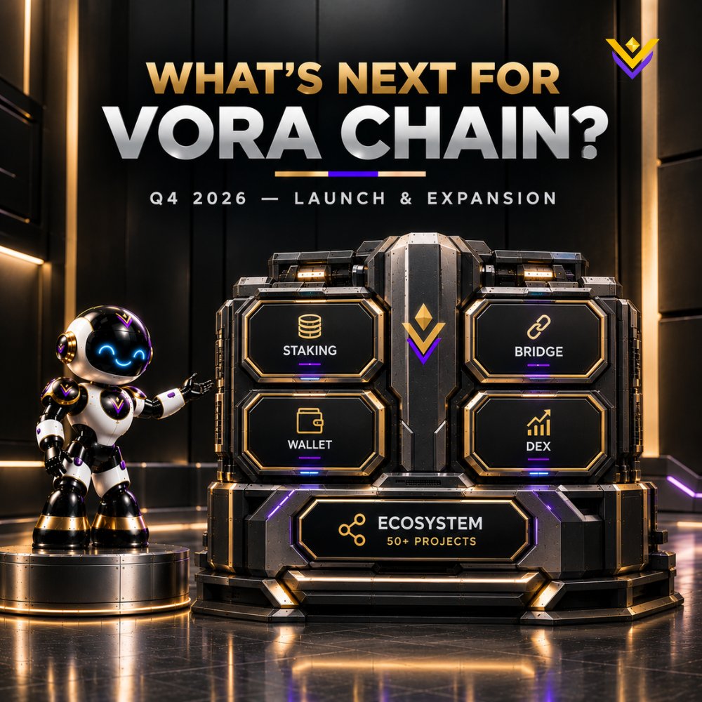 VORAChainHQ's tweet photo. WHAT'S NEXT FOR VORA CHAIN?

Q4 2026 marks the next phase of the VORA roadmap:

• Staking
• Bridge
• Wallet
• VORA DEX public launch
• Ecosystem expansion
VORA Chain is continuing to build its Layer-2 infrastructure toward a broader Web3 ecosystem.
This is the roadmap ahead — not a claim that every component is live today.