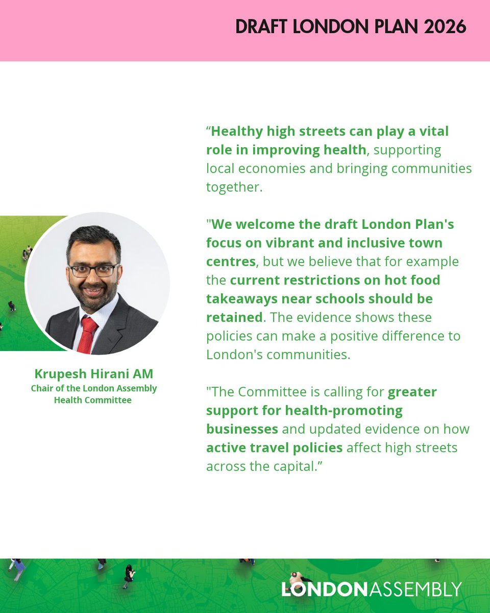 LondonAssembly's tweet photo. Chair of #AssemblyHealth has written to the Mayor of London to support healthier high streets across the capital in his draft London Plan. https://t.co/BqKxkJbSEI https://t.co/WdsWmMMWYR