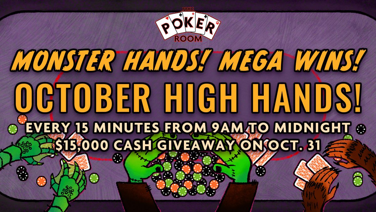 PBKennelClub's tweet photo. Monster Hands! Mega Wins! October High Hands in the Poker Room at PBKC!
Now every 15 minutes, 9am to midnight!
$15,000 cash giveaway on October 31!
Visit the Poker Room for complete rules.
#poker #pokerroom #highhands #cardroom #westpalmbeach https://t.co/r2Bw4M42wl