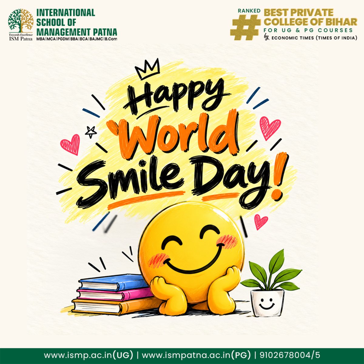 ISMPatna's tweet photo. Because campus life isn’t just about classes and deadlines. It’s about the little moments that make an ordinary day a little brighter. 
Now tell us, what’s your instant reason to smile?
.
.
.
.

#ISMPatna #WorldSmileDay😊 #EverySmileMatters #SpreadSmiles #CollegeLife #StudentLife #HappyMoments