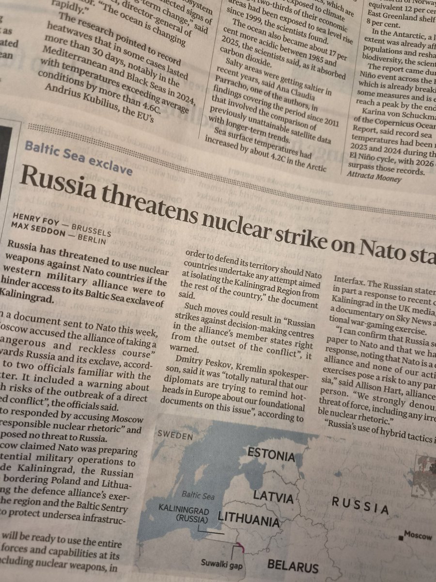 Ed_Dorrell's tweet photo. One tiny illustration of how mental the world and its news agenda is right now.

"Russia threatens nuclear strike on Nato" is a page 4 downpage in today's FT.

Pretty sure it would have been the splash in most of the last four or five decades. https://t.co/OndZEHi3fh