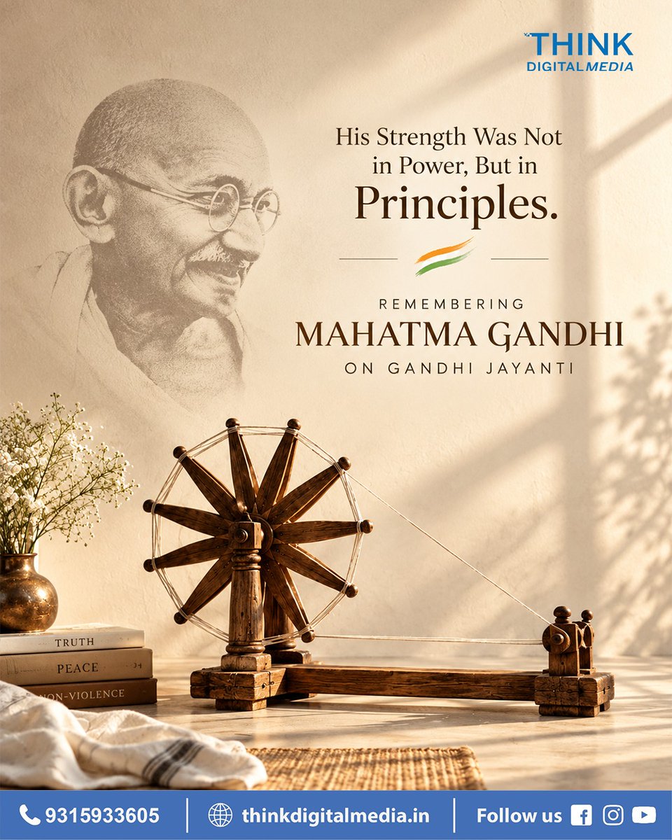 thinkdigitalmed's tweet photo. Remembering Mahatma Gandhi Ji on Gandhi Jayanti.

His greatest strength lay not in power, but in his unwavering principles of truth, peace, and non-violence.

#GandhiJayanti #MahatmaGandhi #GandhiJayanti2026 #Truth #Peace https://t.co/aelrkoQRcD
