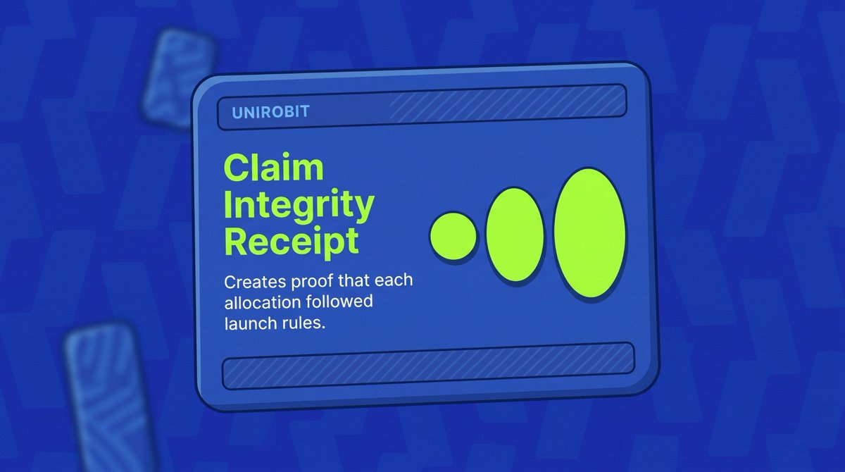UnirobitProof's tweet photo. Every allocation should come with proof.
Unirobit’s Claim Integrity Receipt is designed to provide verifiable evidence that each accepted allocation followed the launch rules https://t.co/dZ2FvL6Toj