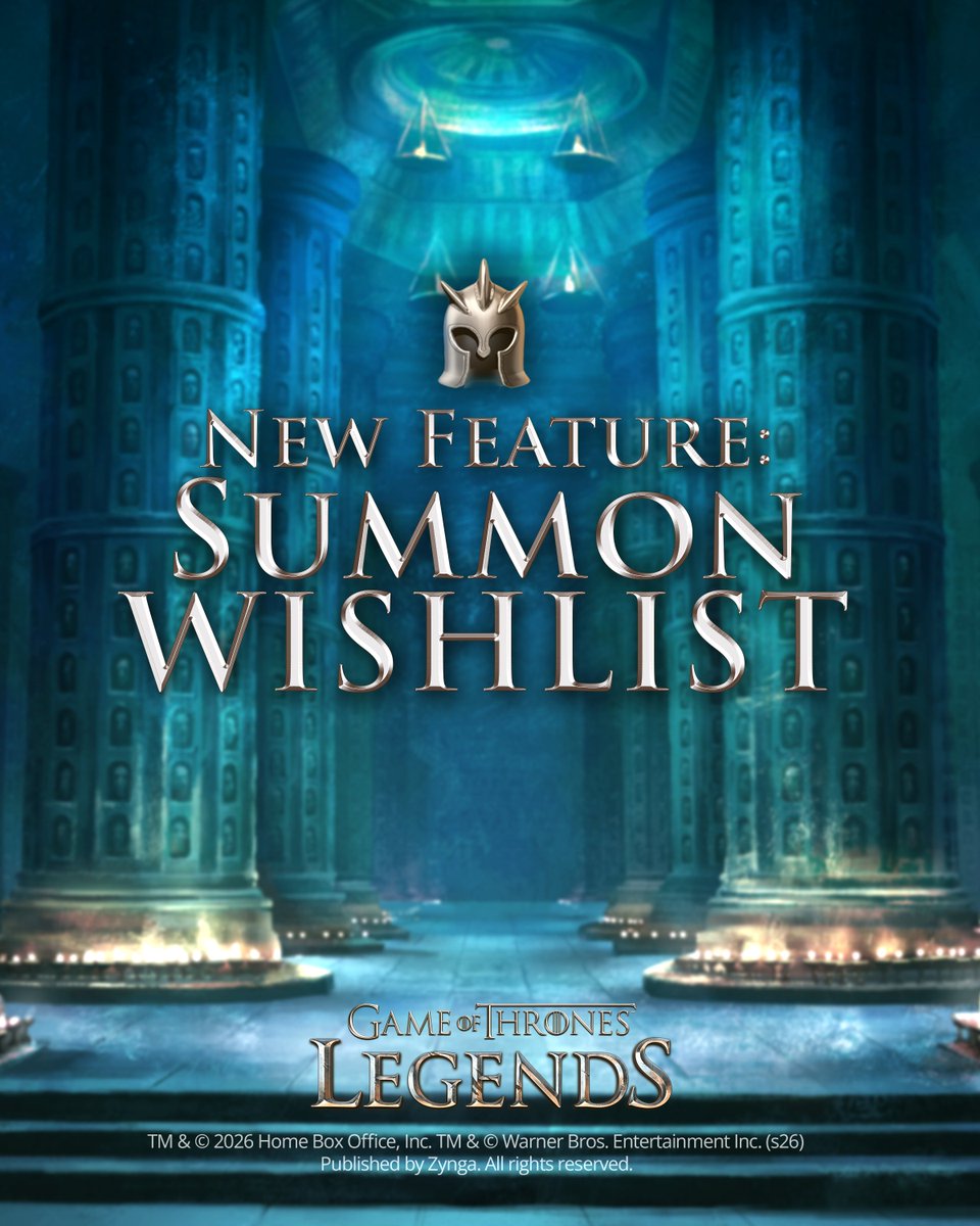 GoTLegends's tweet photo. Control Your Summons with the New Wishlist Feature! 🔮✨

We are excited to introduce the Summon Wishlist—a new feature designed to give you direct control over your Grand Summon pool!

Instead of drawing from a static pool, you can now curate a personalized selection of target characters. When you perform a Grand Summon using your Grand Tokens, all Legendary characters pulled will come exclusively from your selected Wishlist. No extra RNG—just the exact Legendary heroes you need to power up your roster.

➡️ How to Get Started: Simply tap the new Wishlist icon on the Grand Summon screen. Your list will come pre-filled with recommended characters, but you can customize it at any time! (Just make sure your selection is complete before saving).

Play now ➡️ https://t.co/R7UOcweaYz