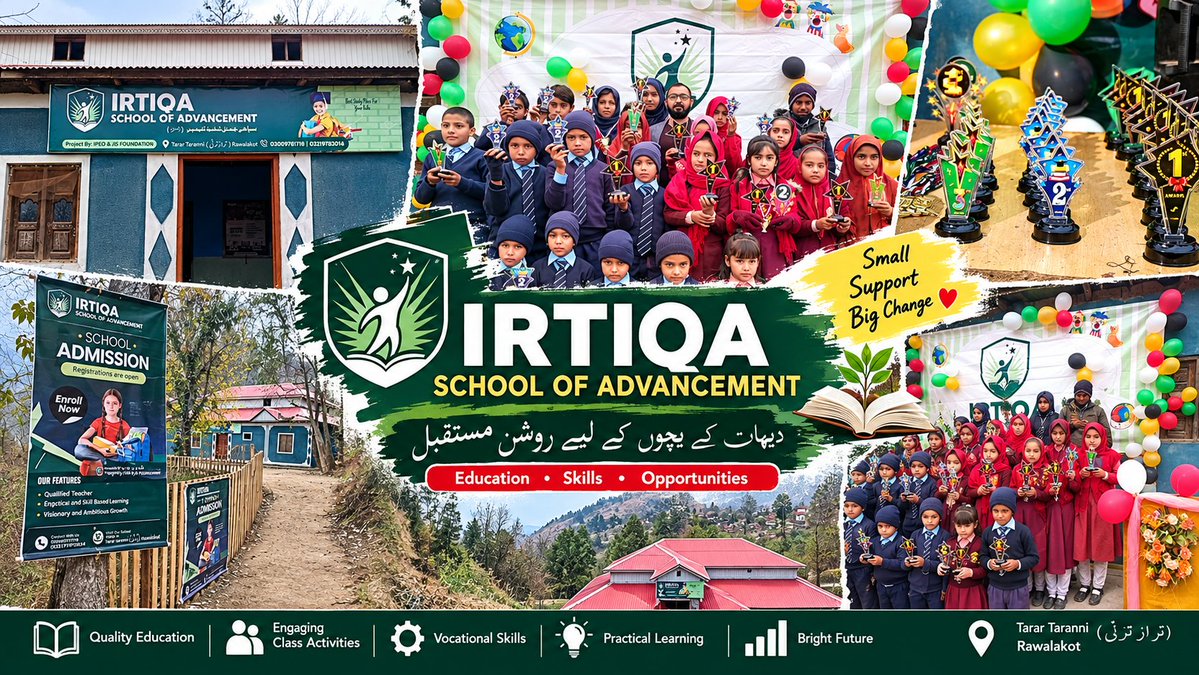 irtiqa360's tweet photo. A school in the mountains. A classroom full of dreams. These trophies are more than awards ,they are proof of what children can achieve when opportunity reaches them. IRTIQA is taking learning where opportunities are limited, but potential is limitless.
 #RuralChildren #SDG4 https://t.co/Slq7Px8k7K