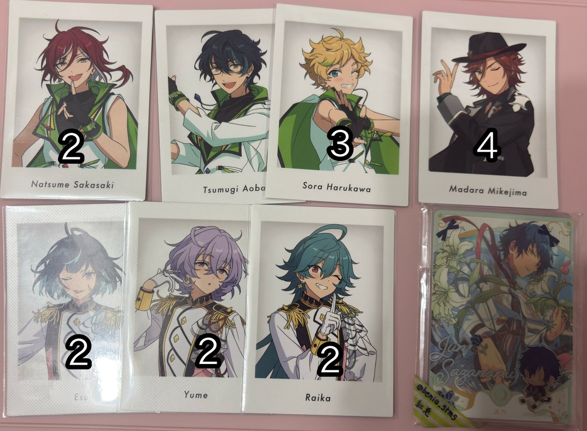 beniu_stms's tweet photo. 【交換】あんスタ ぱしゃっつ 特典

譲:渉 桃李 弓弦 スバル 真 鉄虎 翠 忍 千秋 奏汰 藍良 マヨイ 凪砂 日和 ひなた みか 敬人 紅郎 颯馬 維吹 零 薫 晃牙 アドニス 友也 なずな 光 レオ 泉 凛月 嵐 夏目 つむぎ 宙 斑 エス ユメ ライカ

求:ジュン 燐音＞こはく1 ニキ1 ジュイス 望見 舞珠 チトセ https://t.co/lsqRZ7pAIH