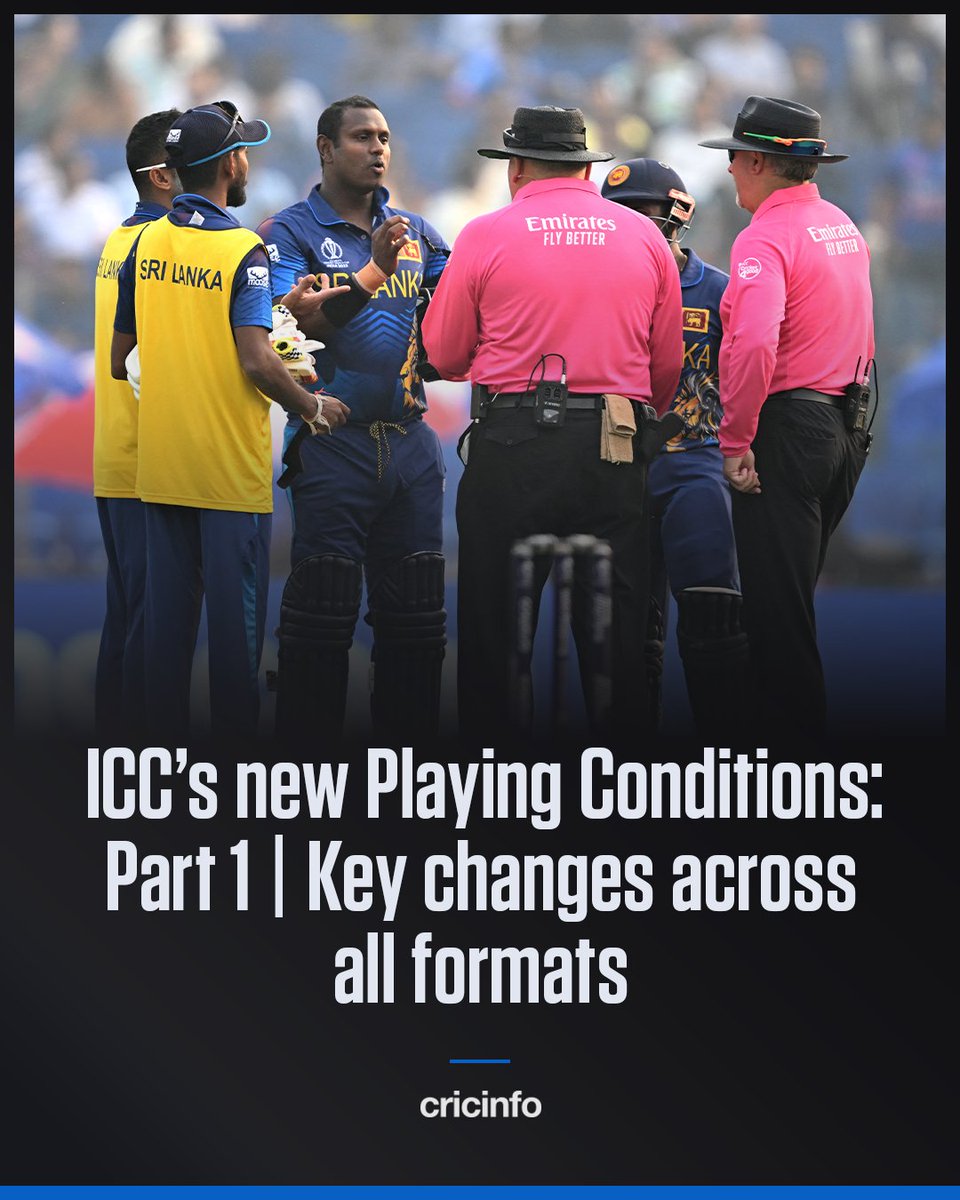 cricinfo's tweet photo. ICC's new changes from October 1 👀

🔹 Batter wasting time: first offence warning, second offence final warning, third and subsequent offences 5 penalty runs
🔹 Separate ball size and weight requirements for men's, women's and junior cricket
🔹 Overthrow definition clarified
🔹 Greater clarity on when a ball is considered settled
🔹 Fielder must have complete control of the ball for a run-out or stumping

Details: https://t.co/1P2z59M1Xt