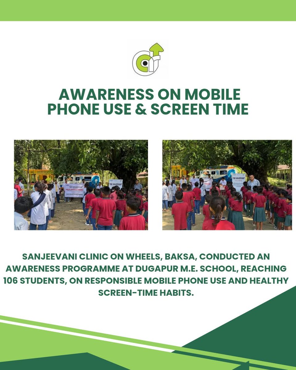 acrd1995's tweet photo. On 23 Sep 26, the Sanjeevani Clinic on Wheels, Baksa, organised an awareness programme at Dugapur M.E. School.Session focused on responsible mobile phone use, healthy screen-time habits and impact of excessive screen exposure on studies, sleep, concentration &amp; overall well being. https://t.co/M2O4sUeehR
