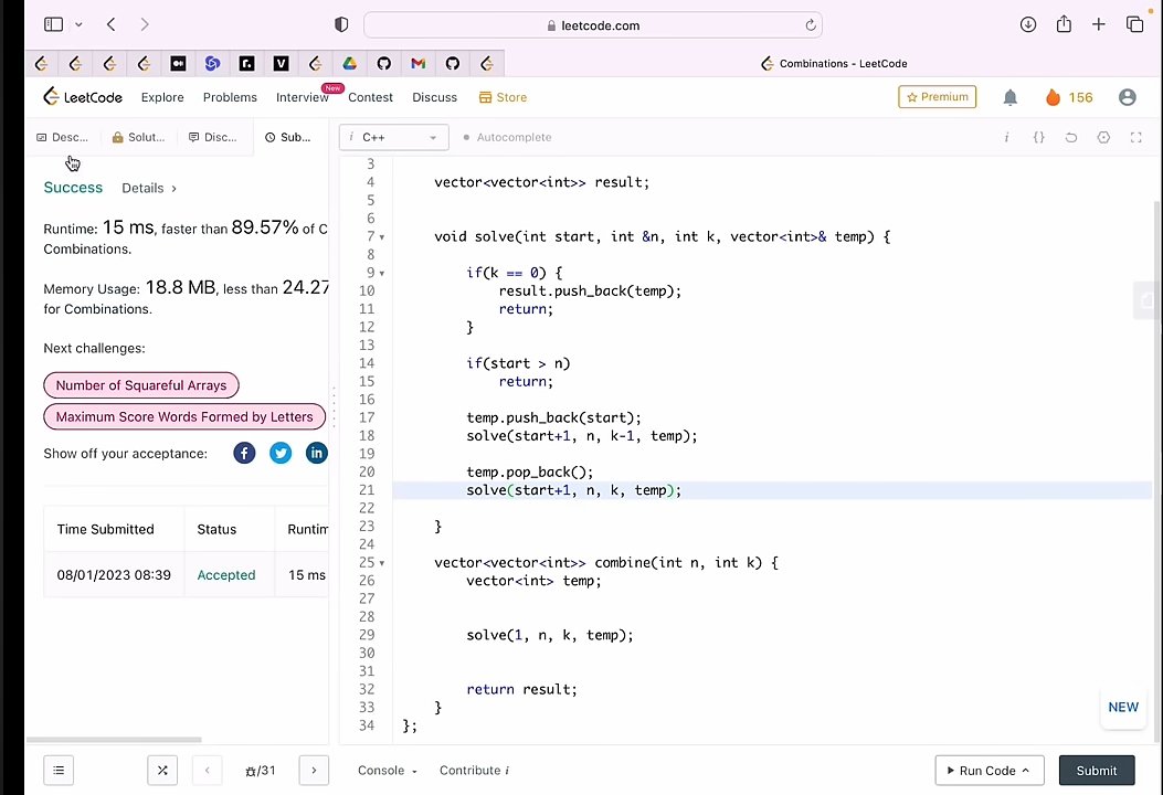 AzadKumar161440's tweet photo. π Day 153 | LeetCode #77 β Combinations
Another day of consistent DSA practice! πͺ
#Day153 #LeetCode #LeetCode77 #Combinations #Backtracking #DSA #DataStructures #Algorithms #Coding #ProblemSolving #100DaysOfCode #200DaysChallenge #CoderArmy #LearningJourney #Consistency https://t.co/7ppTFEZjD3