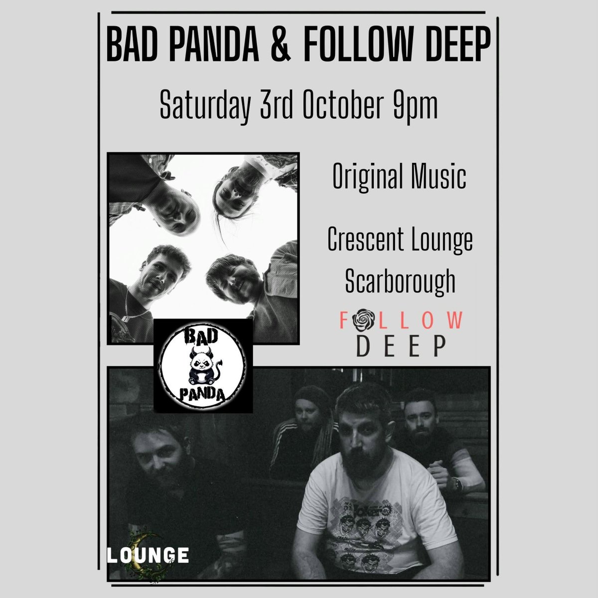 FollowDeepUK's tweet photo. Tonight we're at The Crescent Bar in Scarborough alongside Bad Panda!

Doors 8:30pm, music from 9pm, free entry. See you there x https://t.co/yhS0Y9SQV8