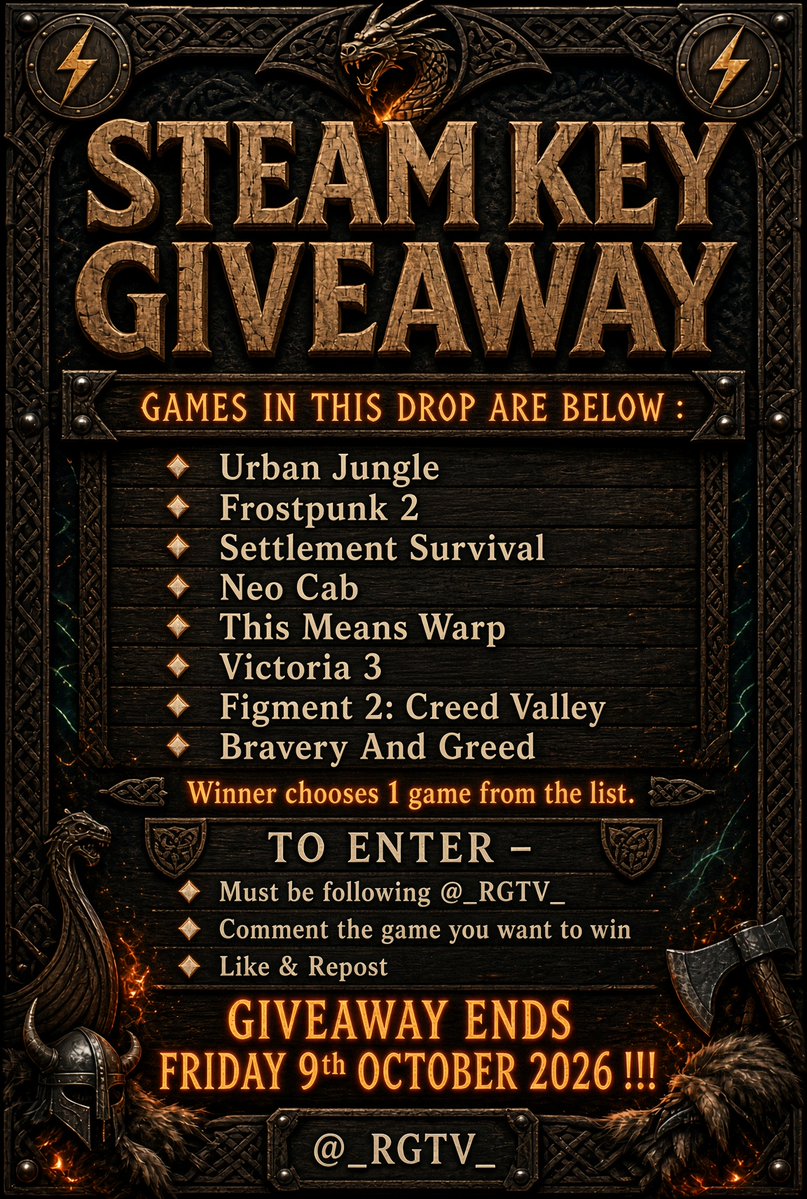 _RGTV_'s tweet photo. Ok here we go!

I decided against a mystery key and decided to run another winner chooses giveaway.

Entry details are in the image, comment the game you would choose if you won.

Remember all entry requirements must be fulfilled so please read the image carefully. https://t.co/ARE5ec8f6v