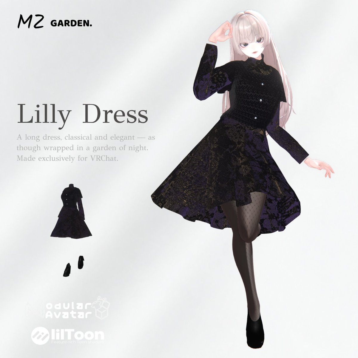 Morisonzzz's tweet photo. 新作衣装販売のお知らせ🙌

初めての衣装『Lilly Dress』を
10月4日　12:00より発売予定

今回もセールキャンペーンを行う予定です！！

#MZ_vrc
 #VRChat https://t.co/b3VXEK71BW